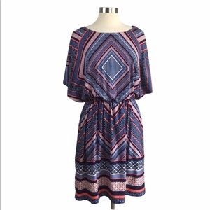 Halo Geometric Pattern Jersey Blouson Dress